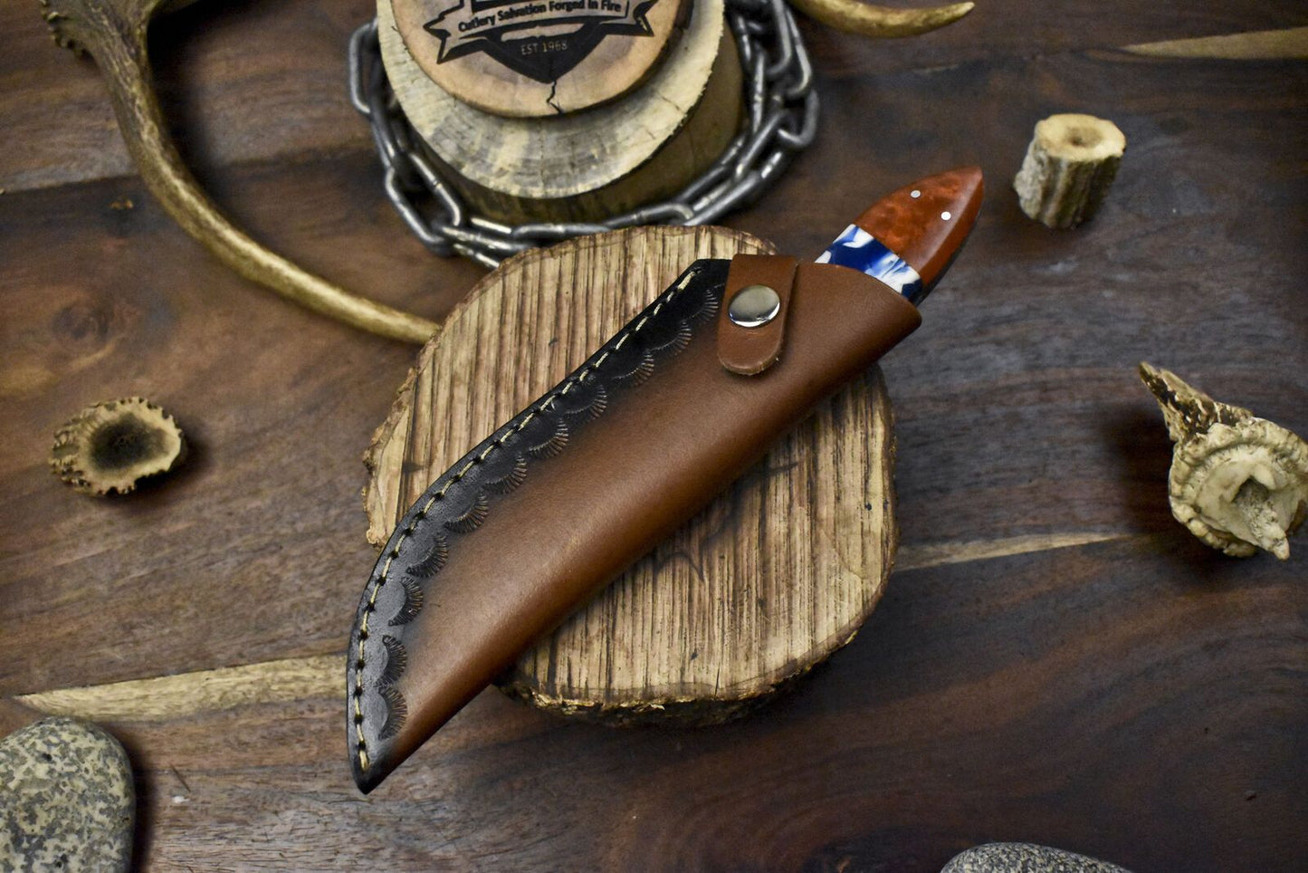 Twist Damascus Skinner Knife Corian Handle Micarta Bolster for Camping and Hunting