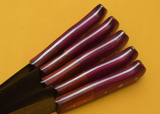 Handmade Damascus Kitchen Chef Knife Set with Pakka Wood Handles – 5-Piece Premium Collection