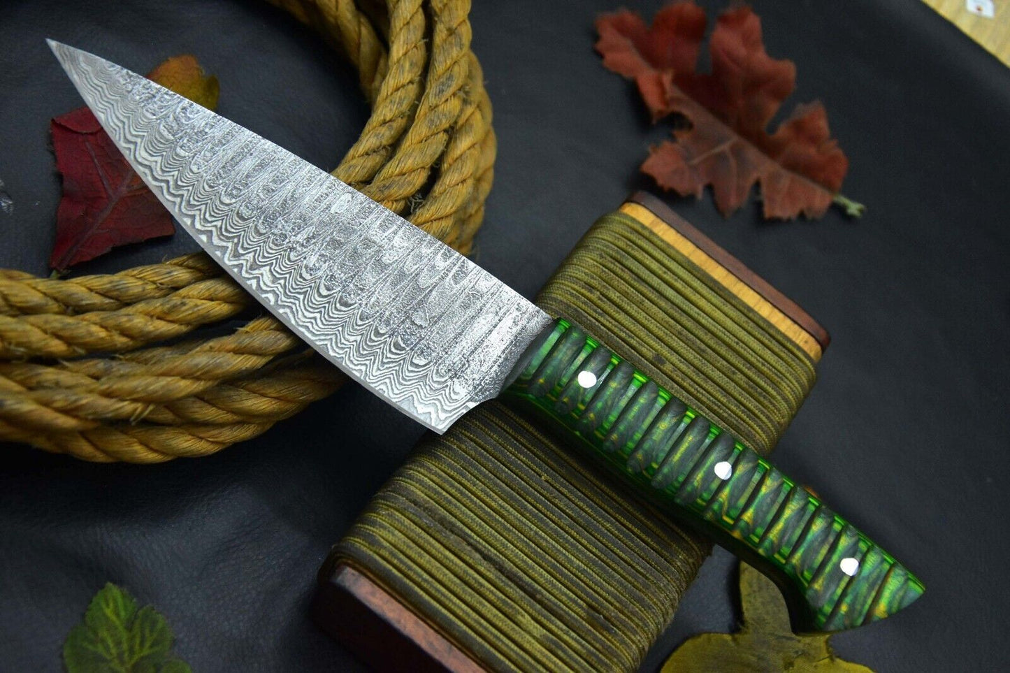 Custom 12.7" OAL Handmade Damascus Steel Chef Knife with Walnut Wooden Handle – Ladder Pattern