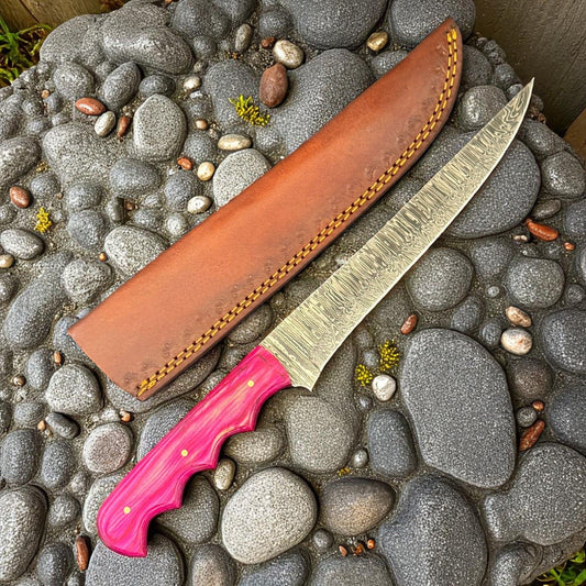 12" Custom Fillet Knife Damascus Fillet Knife Kitchen Steel Blade W/Sheath