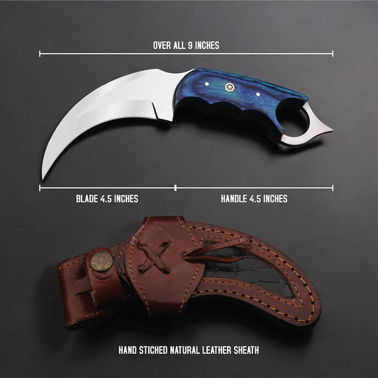 Handmade D2 Steel Karambit Knife 9" Full Tang Fixed Blade Karambit with Pakkawood Handle