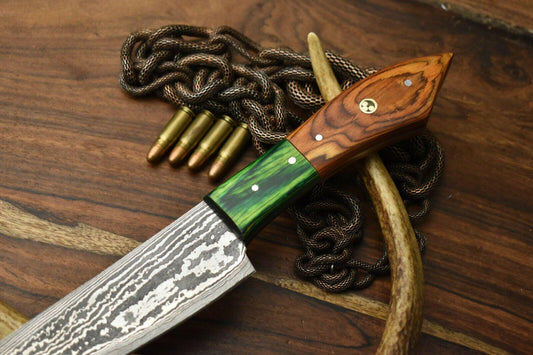 Hand Forged Damascus Steel Chef Knife – Full Tang Kitchen Knife with Hard Wood Handle