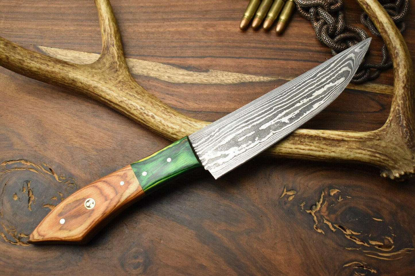 Hand Forged Damascus Steel Chef Knife – Full Tang Kitchen Knife with Hard Wood Handle