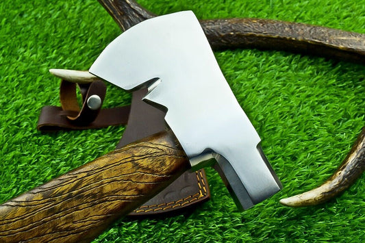 Hand Forged Viking Bearded Hatchet Axe with Carbon Steel Blade and Wooden Handle 19 Inch