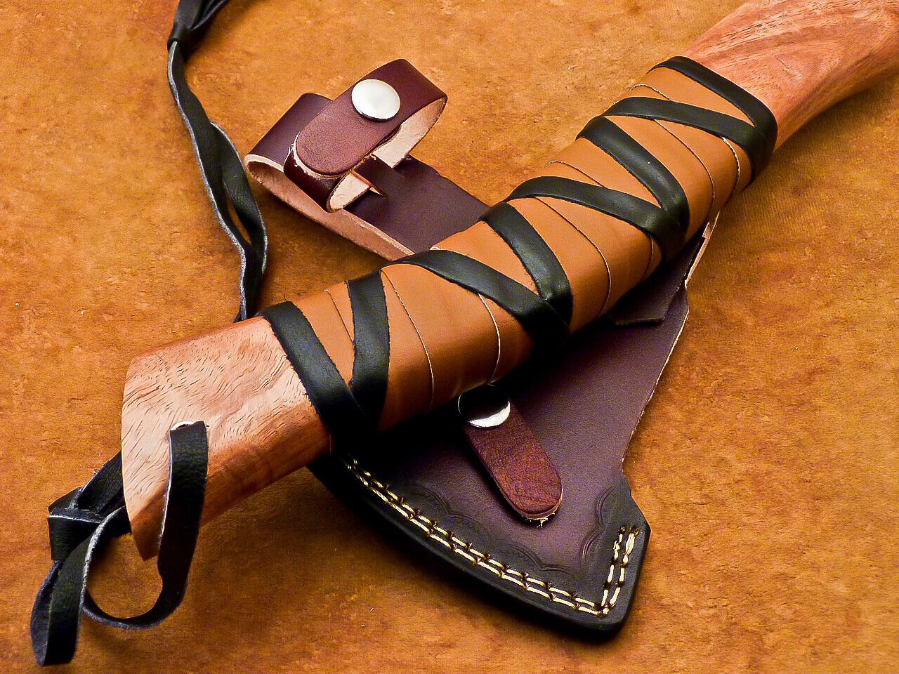 Custom Hand Forged Viking Bearded Steel Camping Hatchet Tomahawk Axe 15 Inch Natural Wood Handle