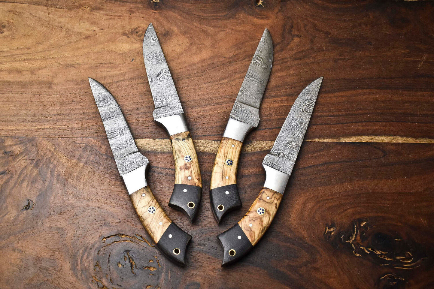 Lot of 4 PCS Custom Handmade Damascus Steel Blade Full Tang Chef Knife Set – Premium Kitchen Knives for Professional and Home Use