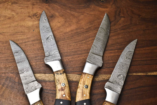 Lot of 4 PCS Custom Handmade Damascus Steel Blade Full Tang Chef Knife Set – Premium Kitchen Knives for Professional and Home Use