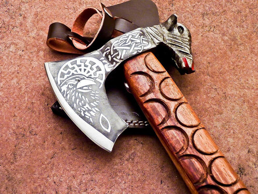 Handcrafted Carbon Steel Viking Axe – 20-Inch Bearded Camping Tomahawk