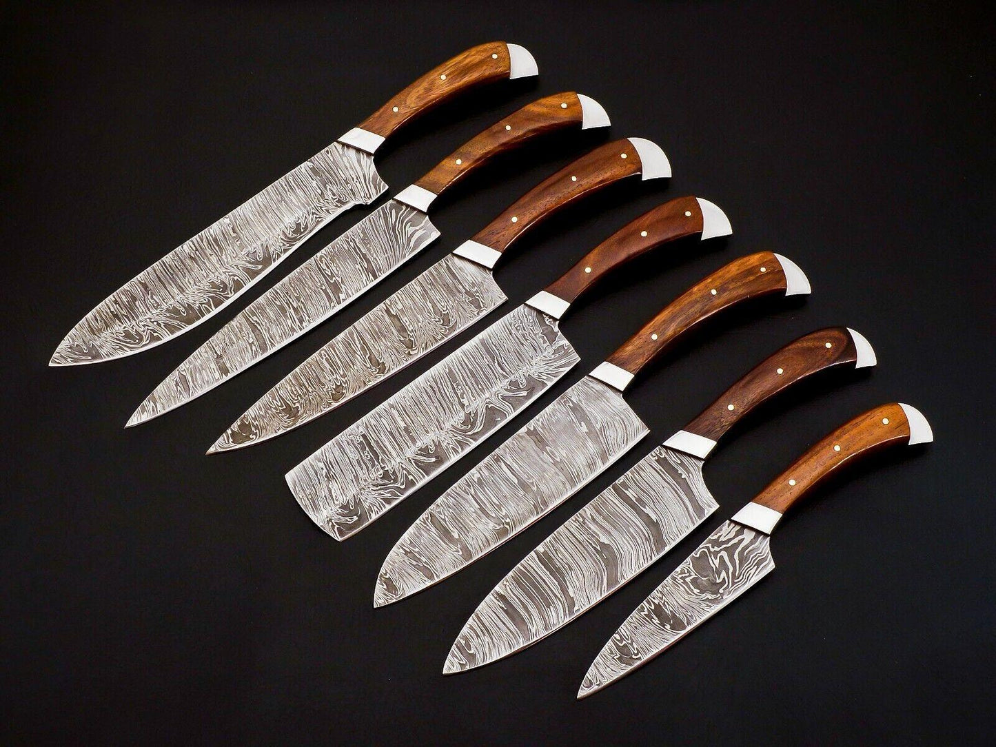 Custom Hand Forged Damascus Steel Full Tang Chef Knife Set
