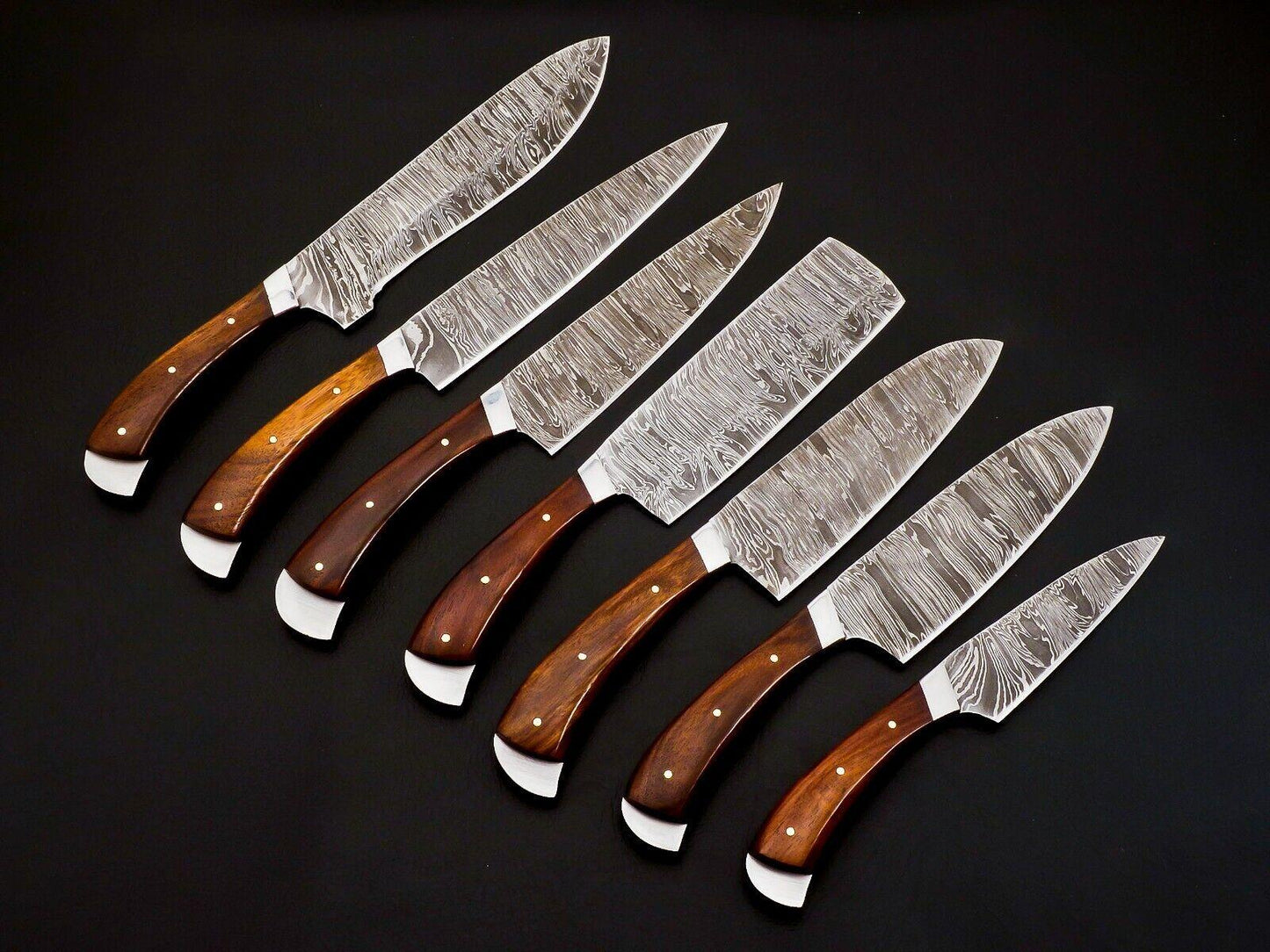 Custom Hand Forged Damascus Steel Full Tang Chef Knife Set