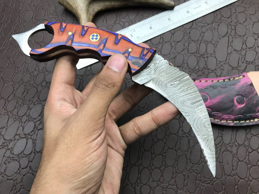 8" Handmade Damascus Karambit Knife Best Damascus Steel Karambit with Wood Handle
