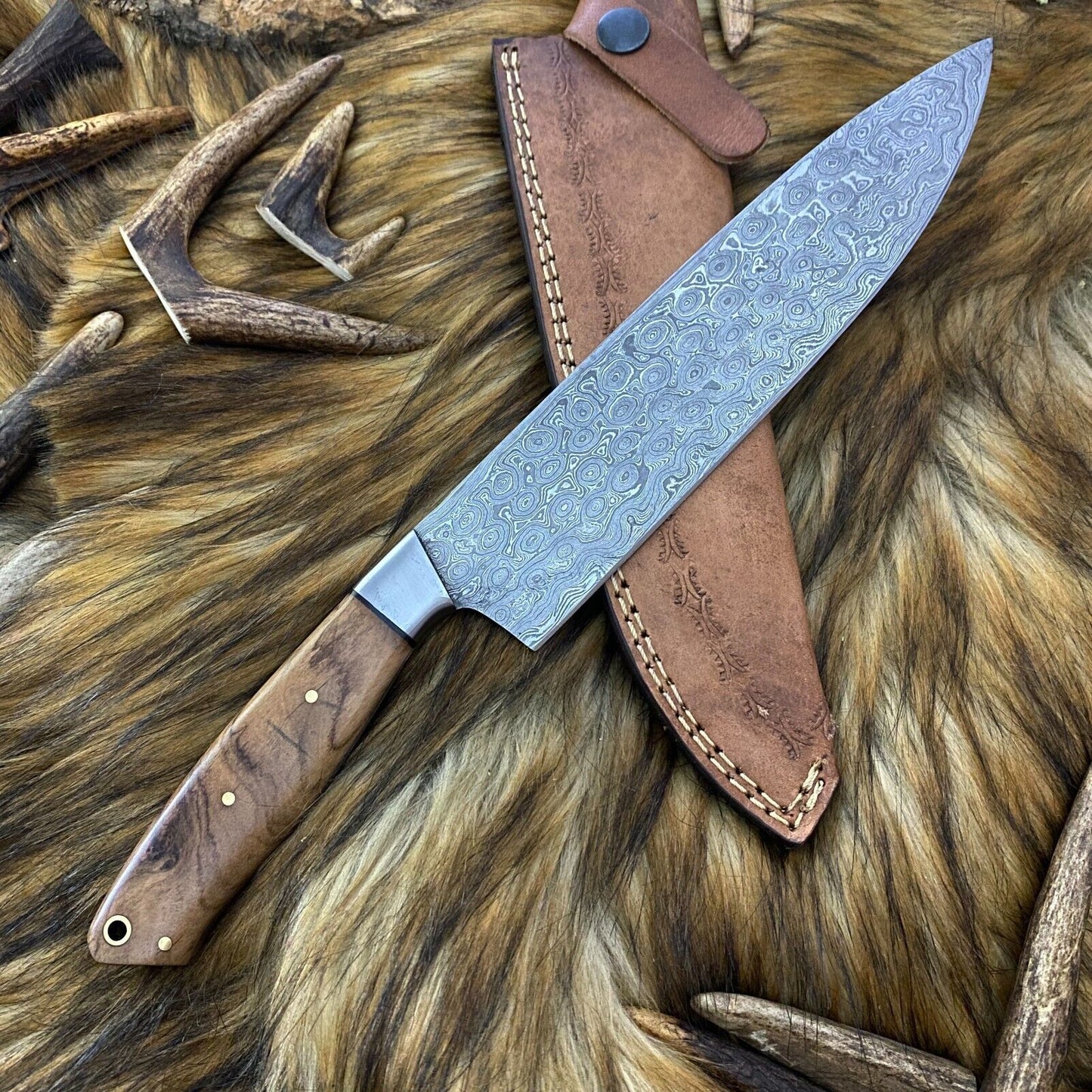 Handmade Damascus Steel Chef Knife with Olive Wood Handle – 12" Professional Kitchen Knife