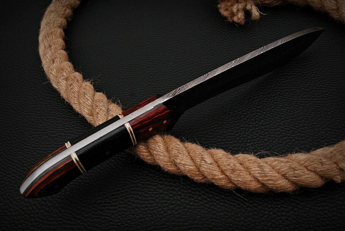 Heritage Forge 13 Inch Handmade Damascus Steel Hunting Bowie Knife with Hardwood Handle and Sheath