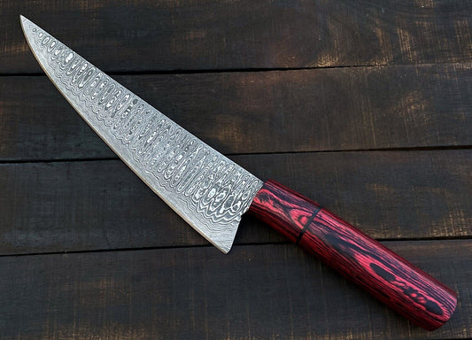 Chef Knife – Custom Handmade Damascus Steel Kitchen Knife with Wood Handle