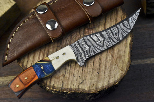 8.0" Twist Damascus Skinner Knife Mixed Handle Custom Forged Blade Hunting EDC