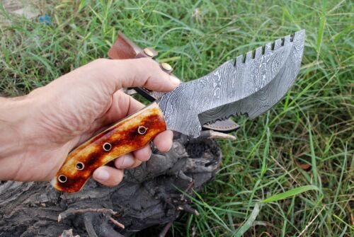 Custom Handmade Forged Damascus Steel Hunting Tracker Knife | Fixed Blade with Sheath