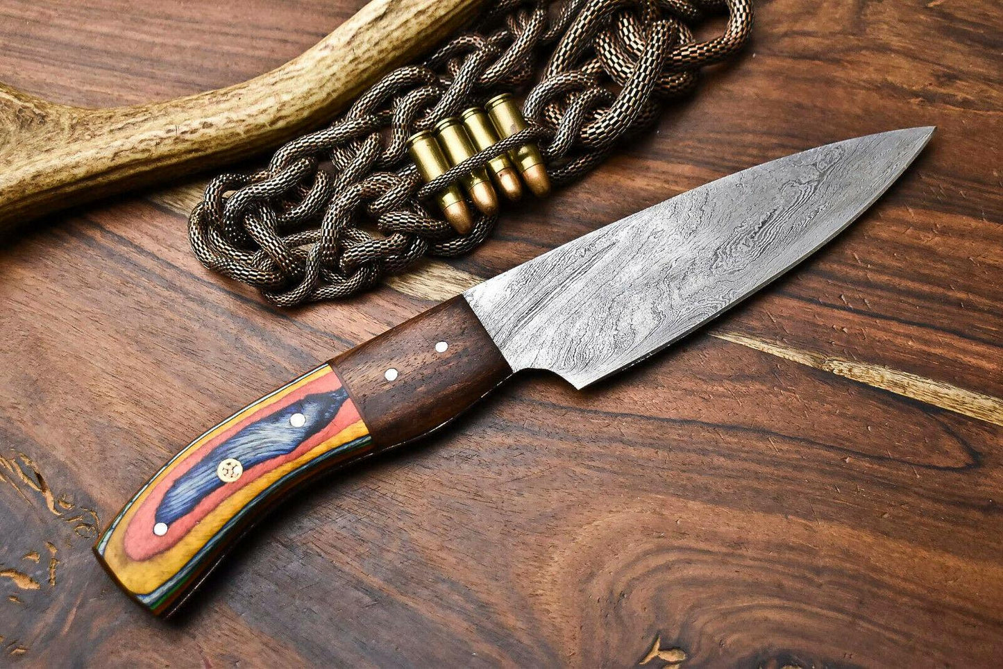 Handmade Damascus Steel Chef Knife | Full Tang Knife with Hardwood