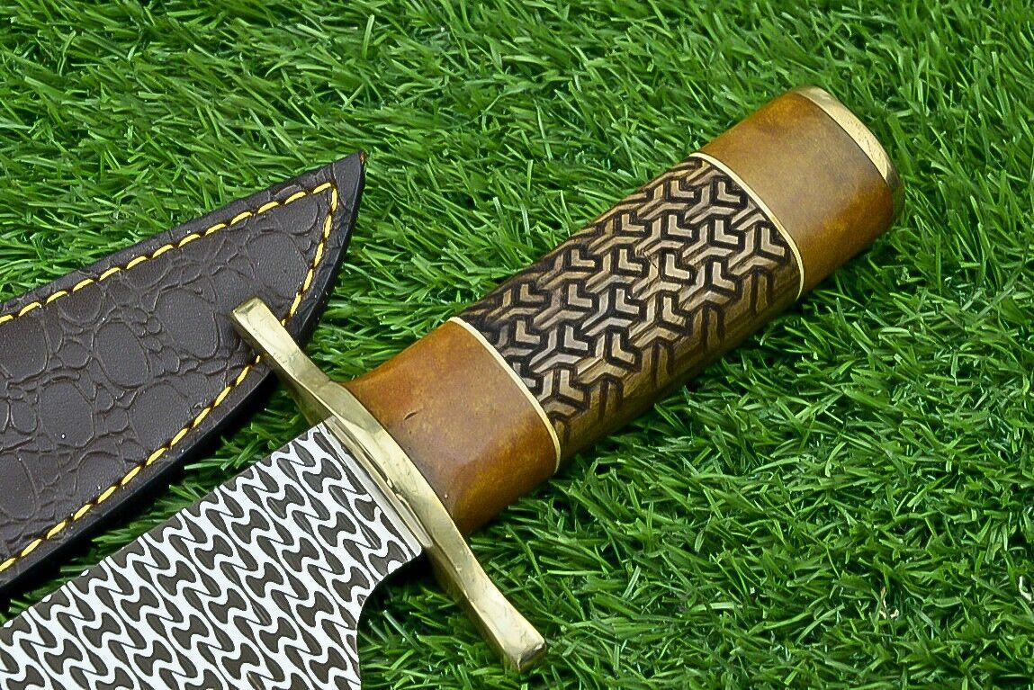 15" Handcrafted J2 Steel Bowie Knife | Hardwood Handle with Brass Bolster