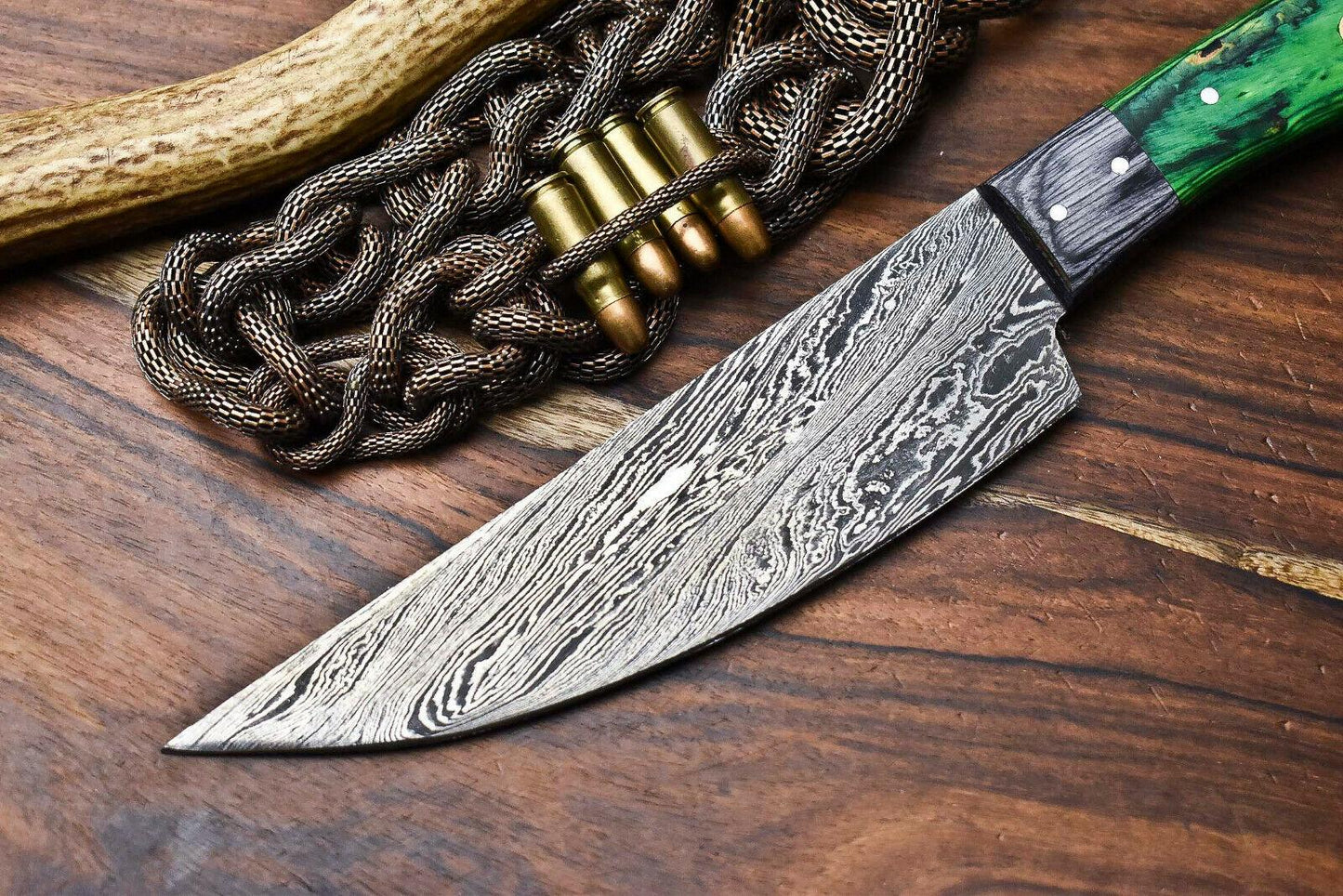 Hand Made Damascus Steel Blade Chef Kitchen Full Tang Knife | Hard Wood