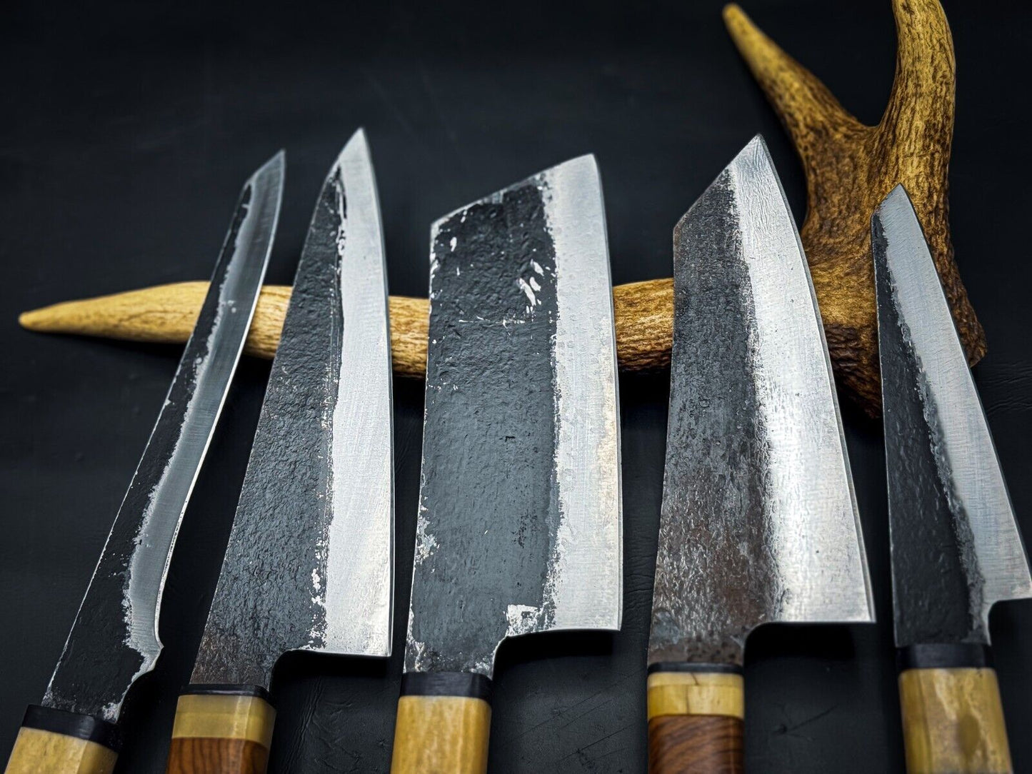 Custom Handmade Damascus Steel Chef Knife Set with Leather Sheath – Hunting and Kitchen Collection