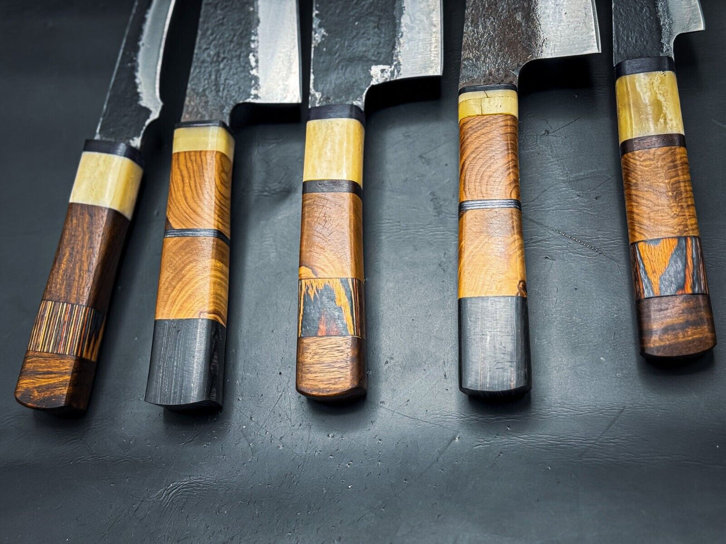 Custom Handmade Damascus Steel Chef Knife Set with Leather Sheath – Hunting and Kitchen Collection