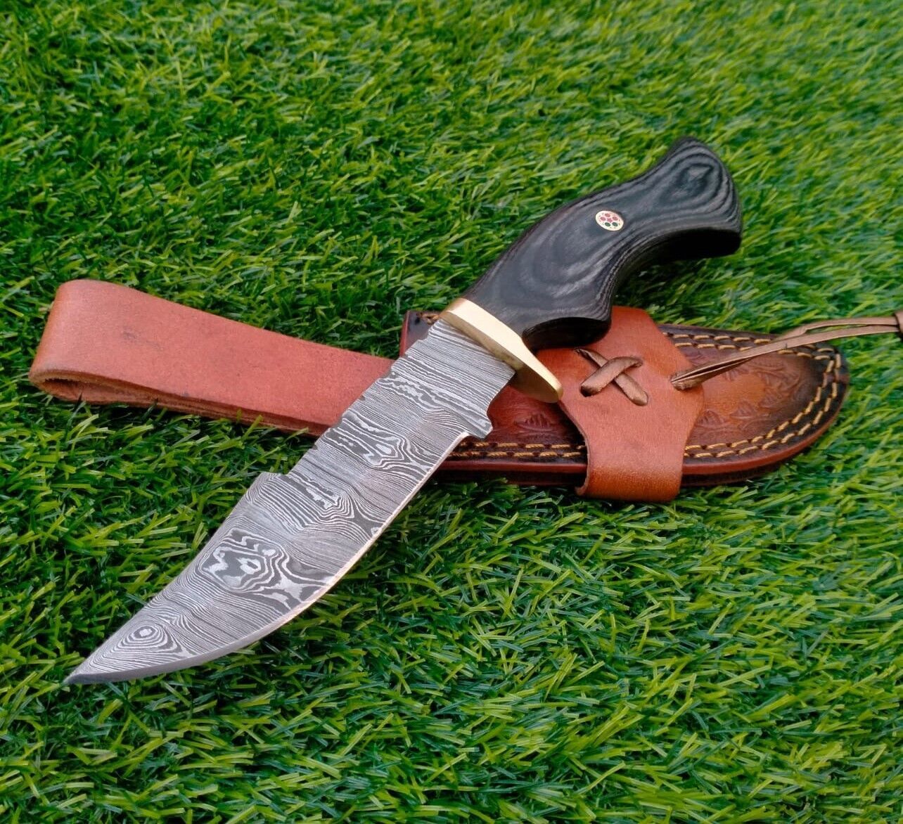 10" Damascus Bowie Knife with Wood Handle | Handmade by Heritage Forge