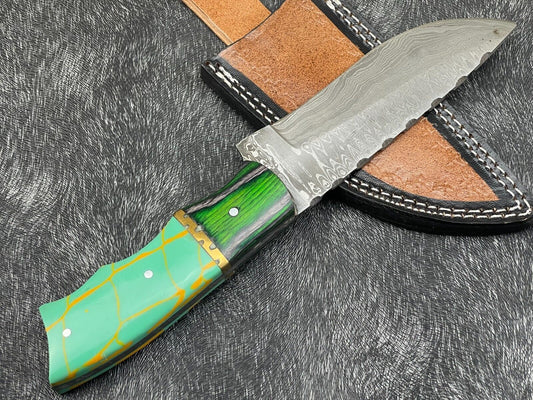 Heritage Forge Trail Seeker 10 Inch Damascus Bowie Knife with Resin Wood Handle