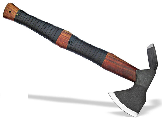 Hand Forged High Carbon Steel Viking Axe 18 Inch Shovel Head Hatchet with Rosewood Handle and Leather Sheath