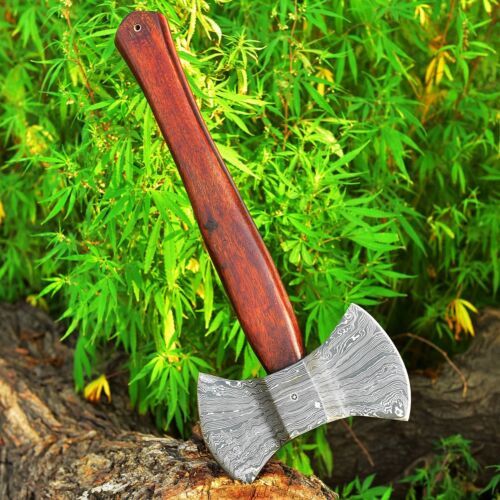 Custom Handmade Damascus Steel Double Head Axe with Cocobolo Wood Handle Damascus Axe for Sale