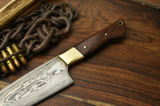 Hand Made Damascus Steel Blade Chef Kitchen Full Tang Knife | Walnut Wood
