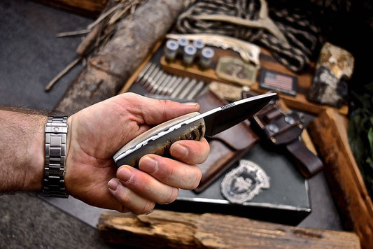 6" Small Skinner Knife – Stainless Steel Blade with Sheep Horn Handle & Leather Sheath