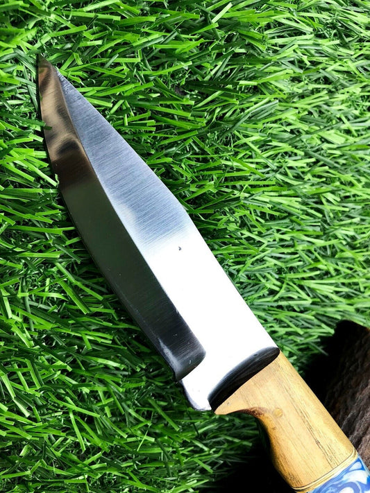 9" Handmade Stainless Steel Skinner Hunting Knife with Wood Handle & Leather Sheath