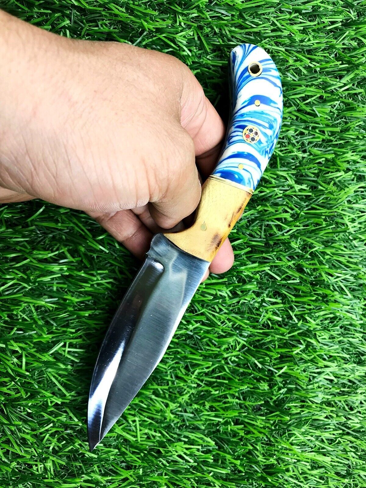 9" Handmade Stainless Steel Skinner Hunting Knife with Wood Handle & Leather Sheath