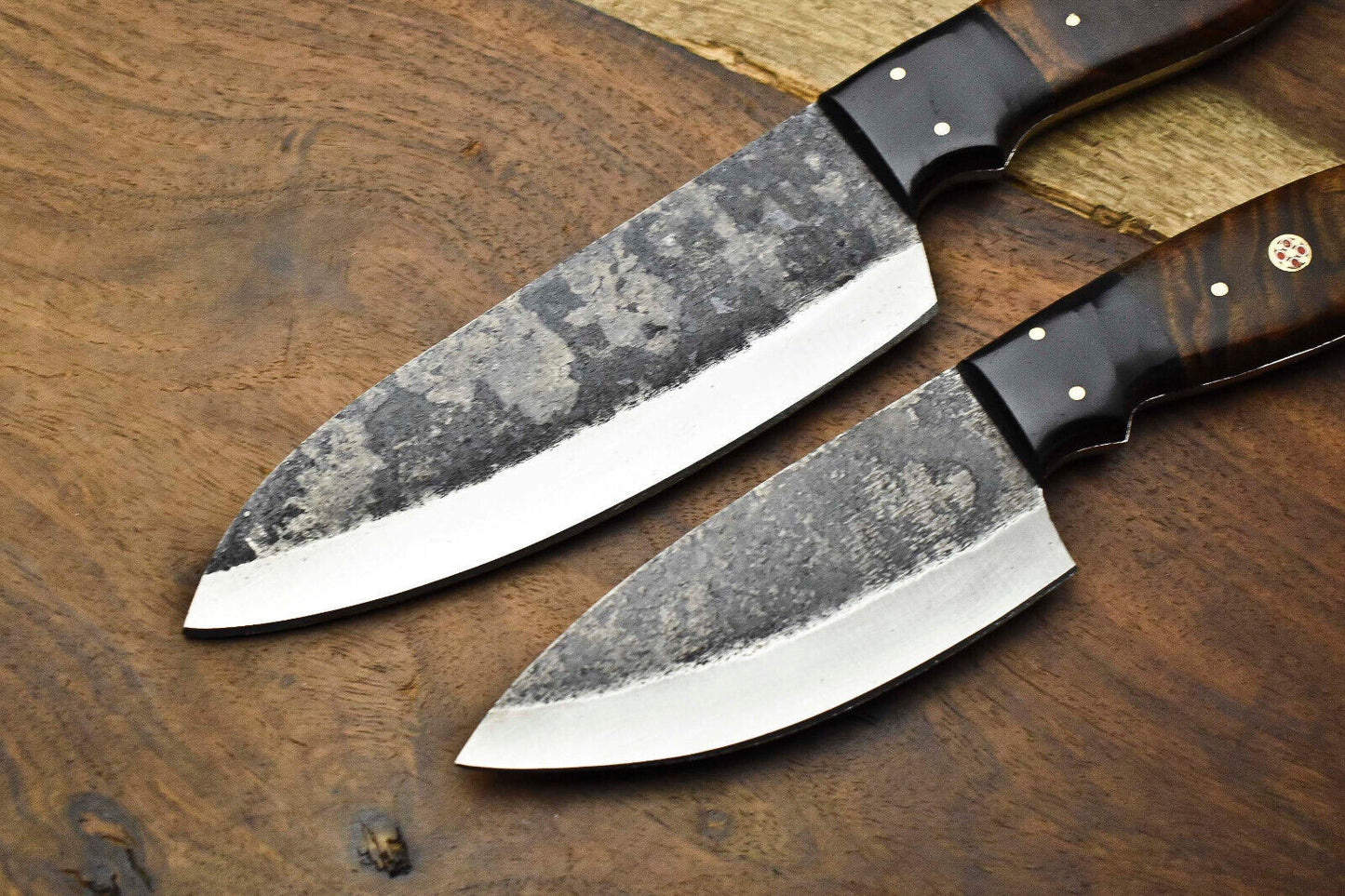 Lot Of 2 Handmade Hammered Damascus Steel Blade Chef Set Knife