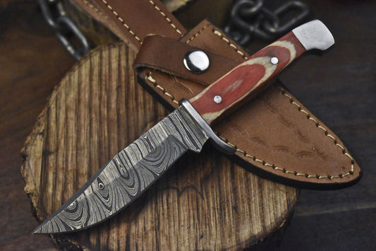 Twist Damascus Skinner Knife with Hard Wood Handle – Hand Crafted Hunting Blade