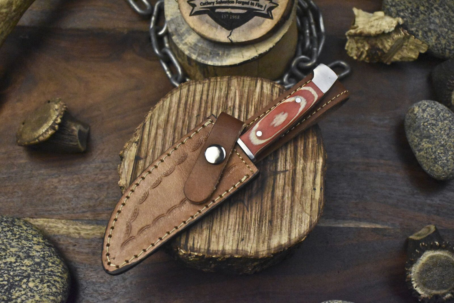 Twist Damascus Skinner Knife with Hard Wood Handle – Hand Crafted Hunting Blade