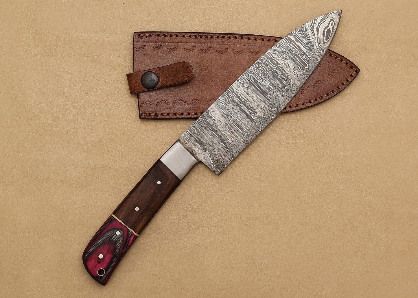 Custom Handmade Damascus Steel Chef Fillet Knife | Kitchen & Hunting Knife with Pakka Wood Handle