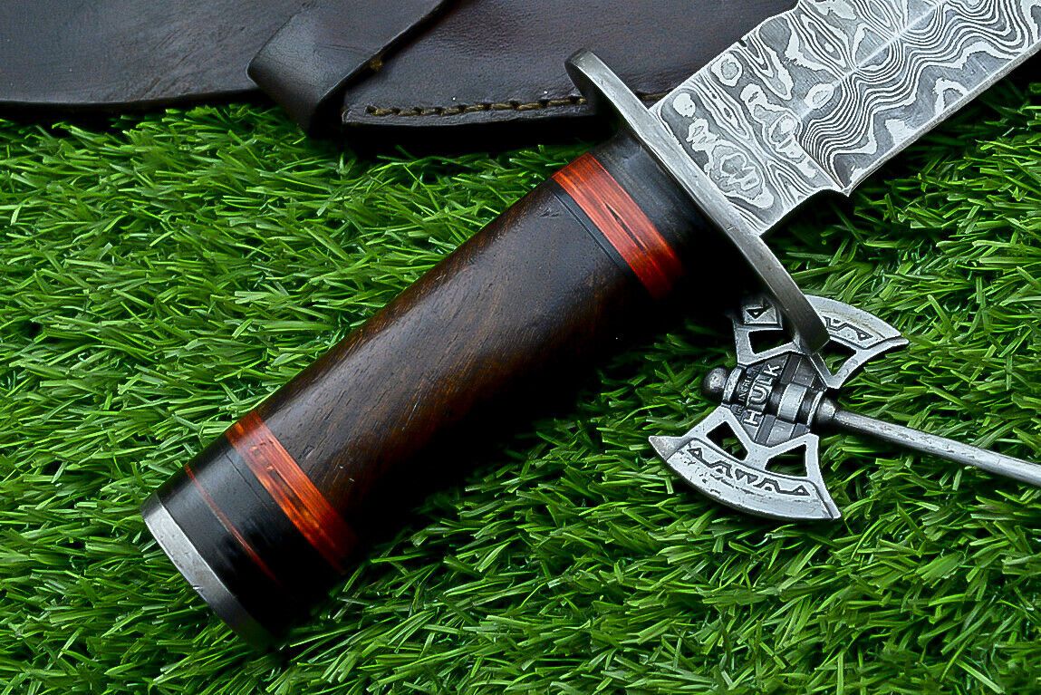 Heritage Forge Damascus Steel Hunting Knife with Wood Handle | 12 Inch Handmade Bowie Knife