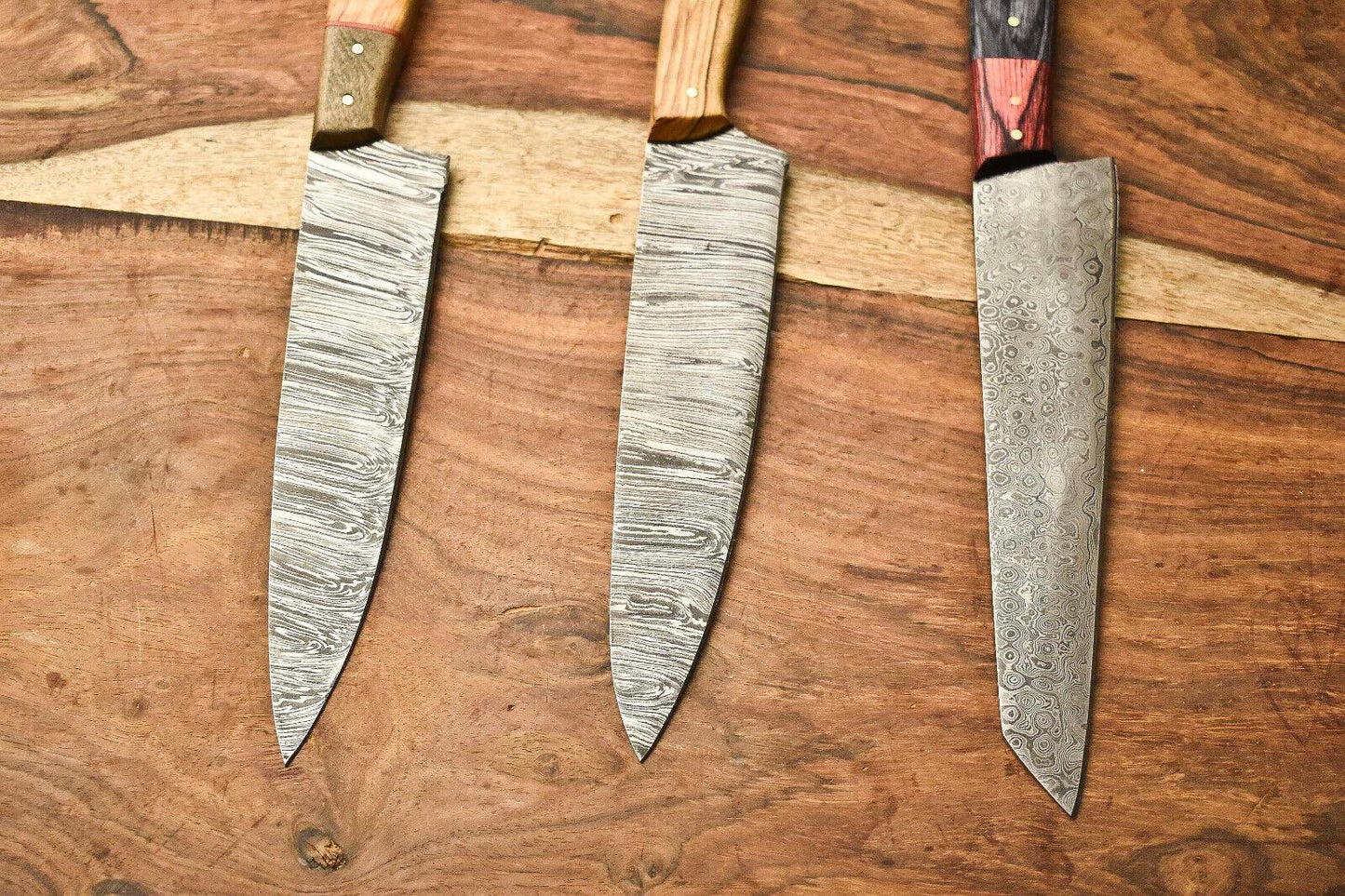 Lot of 3 Handmade Damascus Blade Full Tang Chef Set Knife