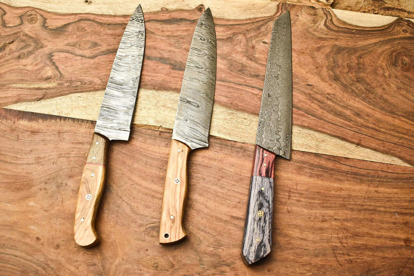 Lot of 3 Handmade Damascus Blade Full Tang Chef Set Knife