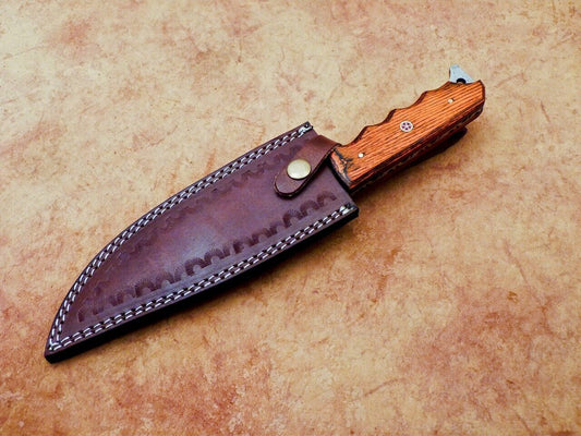 12 Inch Handmade Damascus Steel Hunting Bowie Knife with Hardwood Handle