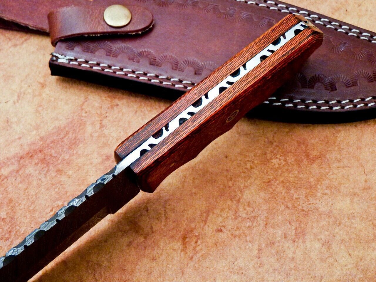 12 Inch Handmade Damascus Steel Hunting Bowie Knife with Hardwood Handle