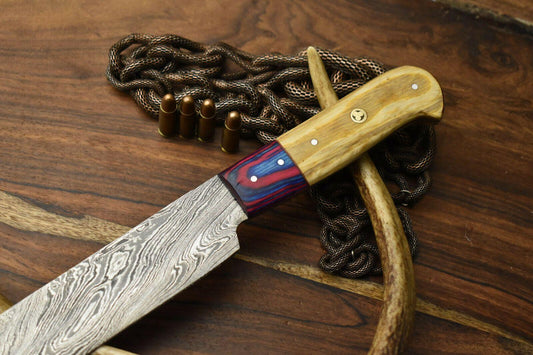 Handmade Damascus Steel Chef Knife | Full Tang Kitchen Knife with Hard Wood Handle