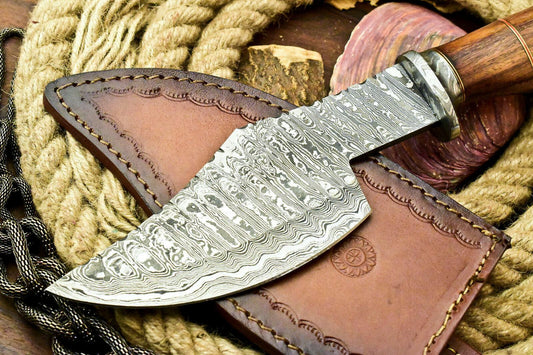 Handmade Damascus Bowie Knife – Walnut Wood Handle (12.25")