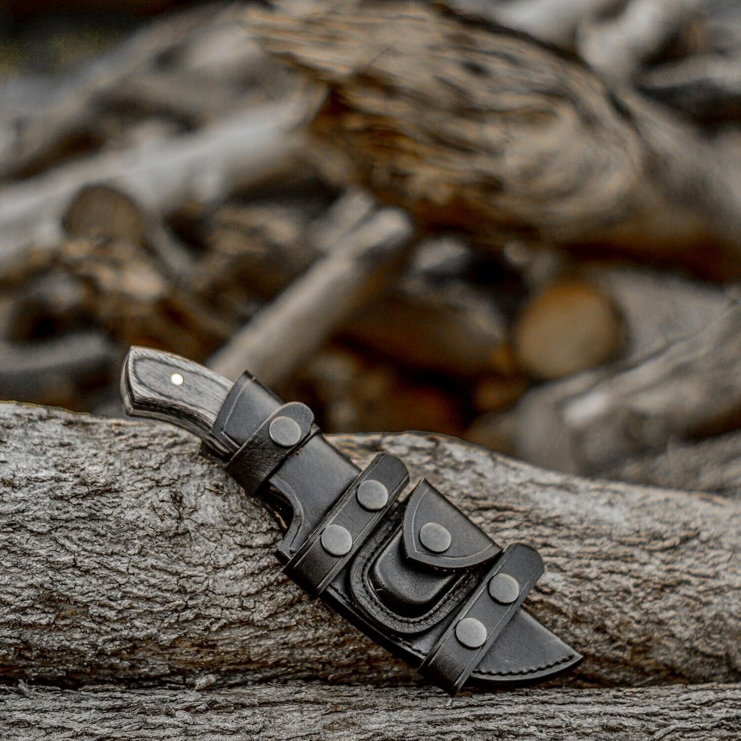 Handmade 10" Damascus Steel Tracker Knife – Wood Handle Hunting, Camping & Survival Knife with Sheath