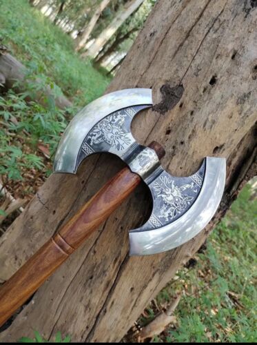 Forged Double Headed Viking Axe Battle Axe Steel Double Blade Viking Axe with Sheath 31.5"
