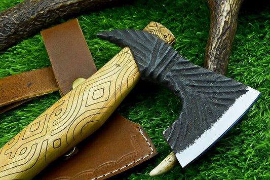 Handmade Viking Tomahawk Axe – 13 Inch Carbon Steel Hatchet with Olive Wood Handle