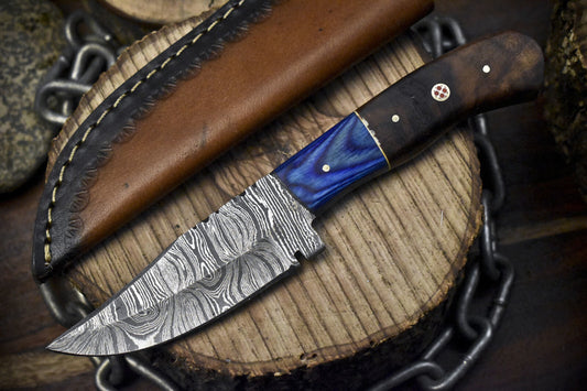 8.0" Forged Skinner Knife Twist Damascus Walnut Wood Wooden Bolster Gift