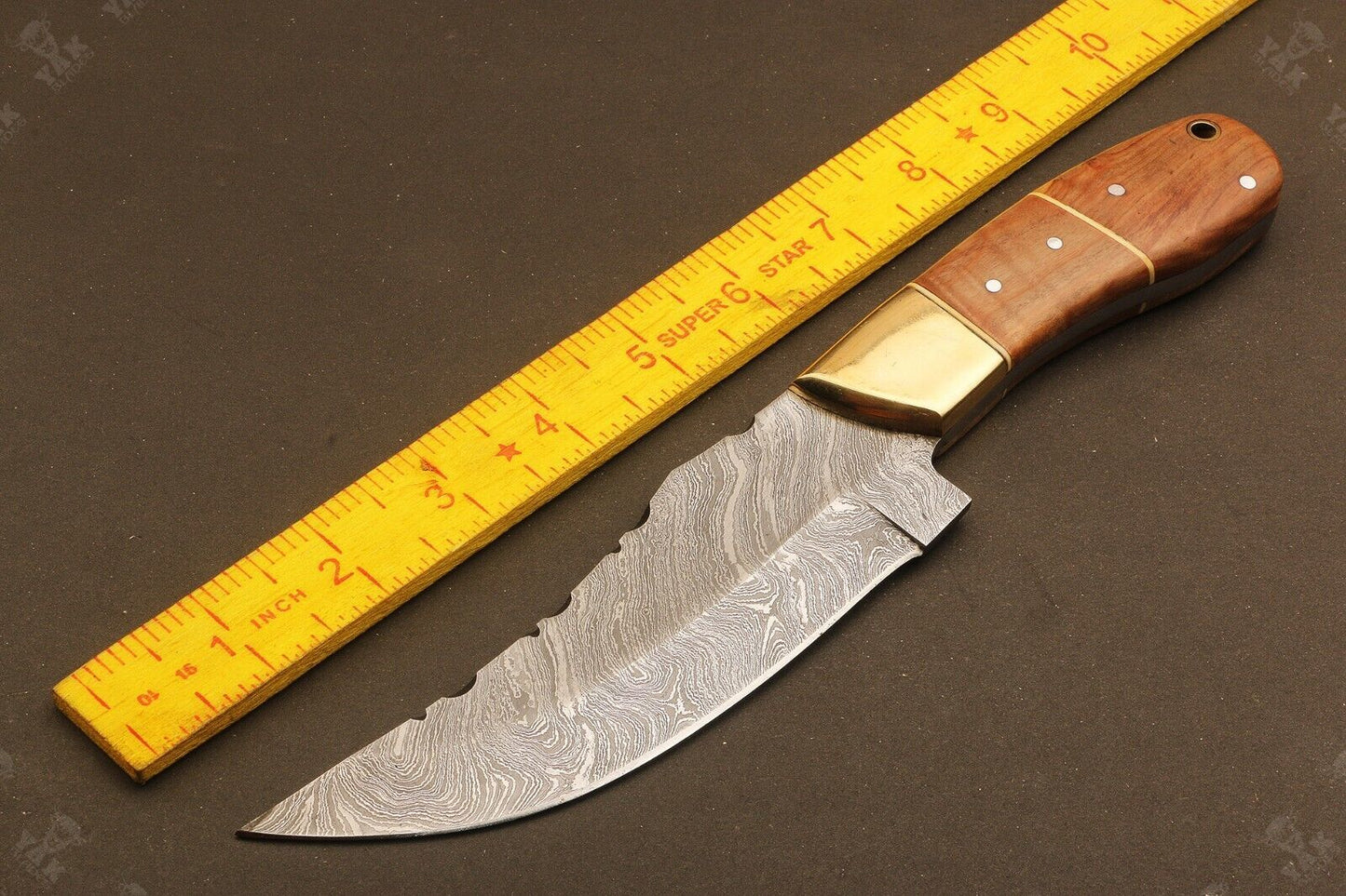10" Hand Forged Damascus Bowie Knife Damascus Steel Knife with Wood & Camel Bone Handle