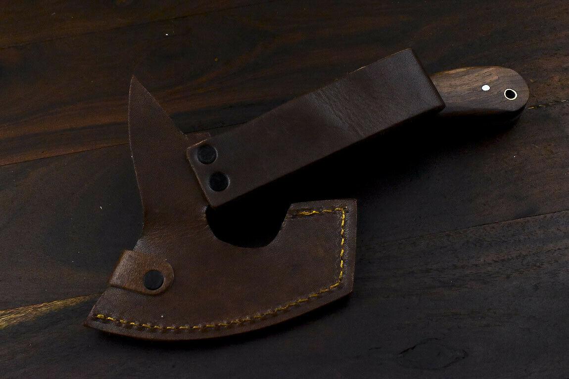 Handmade Damascus Axe Walnut Wood Hunting Clever Chopper Knife with Leather Sheath